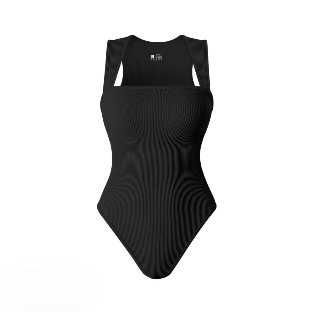 Black Ribbed Women's Bodysuit